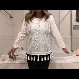 NWT Crown and Ivy White Tassel Top
